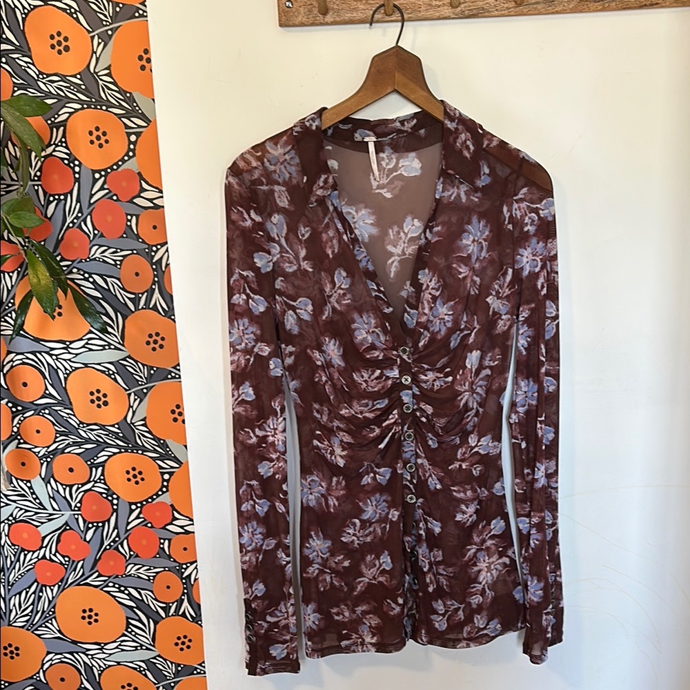 Free People Floral Mesh Top NWOT